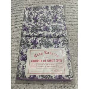 VTG NIP Lady Roberta Comforter Blanket Cover 80x80 Percale Floral Purple Cotton